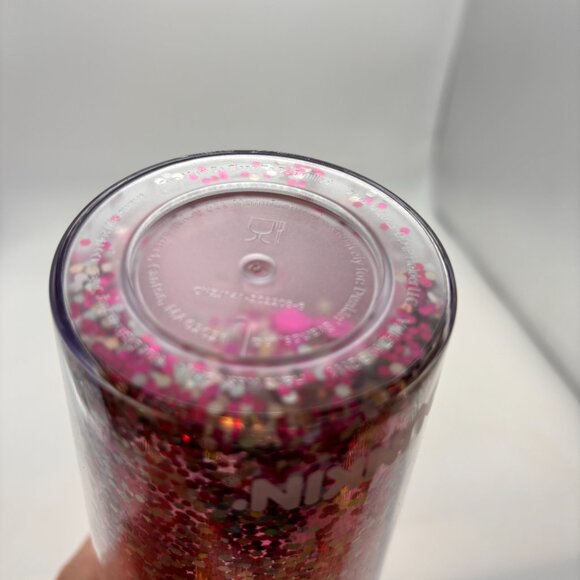 Dunkin Donuts I Love Dunkin Heart Glitter Coffee Cup Missing Straw Pink 24 oz - Picture 16 of 16